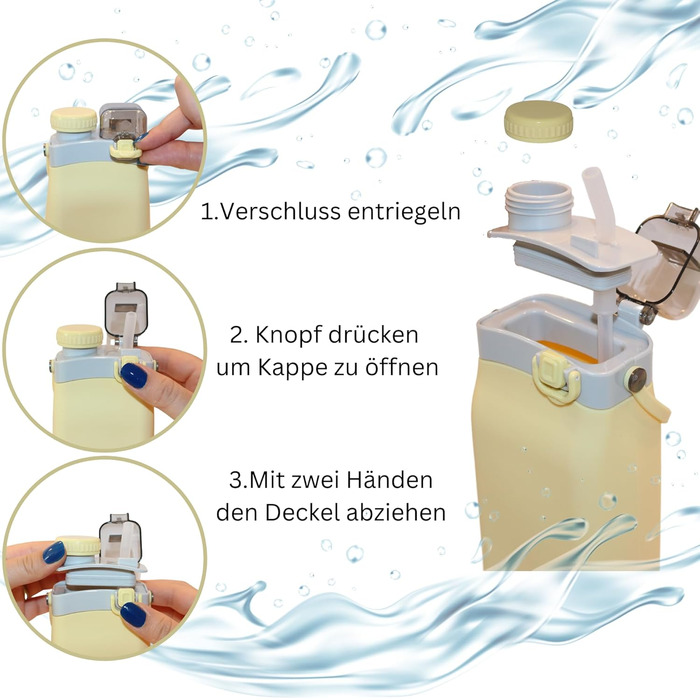 Складана пляшка для води Mauzer® з трубочкою - 600 мл, без BPA, синій. Ідеально для дітей, спорту, подорожей, кемпінгу та фестивалів.