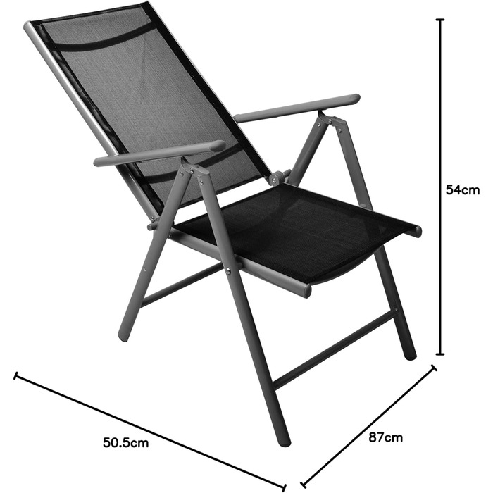 Крісло Nexos, розкладне, для саду, тераси, балкону, кемпінгу, фестивалів, з регульованою спинкою, з алюмінію, легке, стабільне, (набір 2 шт, чорне)