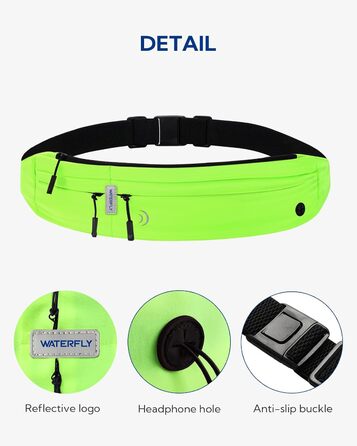 Поясна сумка WATERFLY для бігу та фітнесу: тримач для телефону, флуоресцентний зелений колір