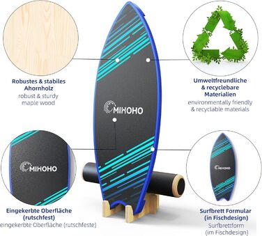 Дерев'яна балансувальна дошка з килимком для фітнесу, реабілітації та серфінгу (чорна)