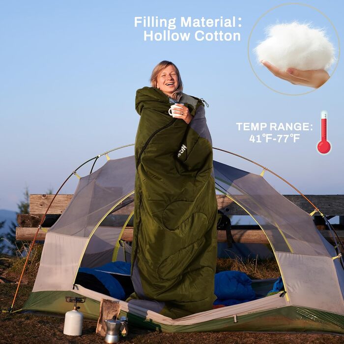Спальний мішок Elevon для дорослих, підлітків та дітей, для холодної та теплої погоди, водонепроникний, легкий, компактний з компресійним мішком, 3-4 сезони, для кемпінгу, рюкзака, походів, подорожей, 1 особа, 1 шт, зелений