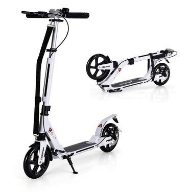 GOPLUS Roller Kinder 8 років: міський тредролер для дітей, підлітків та дорослих (до 100 кг), регульована висота, складний, з гальмом та ременем (білий)