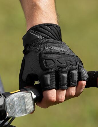 Рукавички INBIKE напівпальцеві гнучкі для велоспорту, мотокросу, фітнесу, тренувань, альпінізму з захистом пальців TPR та SCR, чорний, розмір M
