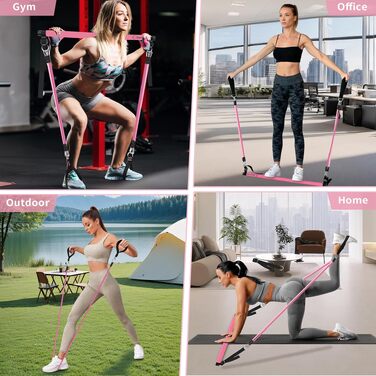 Набір еспандерів Goocrun з Pilates-палицею та стрічками опору (20, 30, 40 lbs) для фітнесу та корекції постави, Gradient Pink