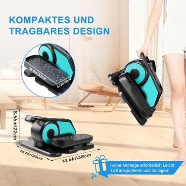 Еліптичний тренажер під стіл EM-03: електричний велотренажер для сидіння з пультом, міні-степер, регульована швидкість, для людей похилого віку та дорослих (блакитний)