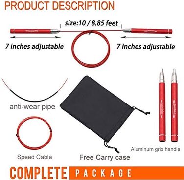 Скакалка Goothdurs Speed Springseil C4-Red: для CrossFit, боксу та MMA (10 ft, для висоти >175 см)