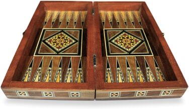 Дерев'яна настільна гра 3 в 1 Backgammon, шахи, дама 30x30 см, ручна робота, інтарсія, комплект із фігурами та фішками