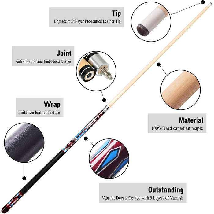 Набір більярдних київ Moyan (2 шт.), 58 дюймів, 2 частини, кленовий