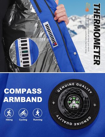 Водонепроникна зимова куртка Voqeen для чоловіків, тепла сноуборд куртка з капюшоном, вітрозахисна, для активного відпочинку, з термо-функціональною підкладкою, для походів та катання на сноуборді (Блакитний, XL)