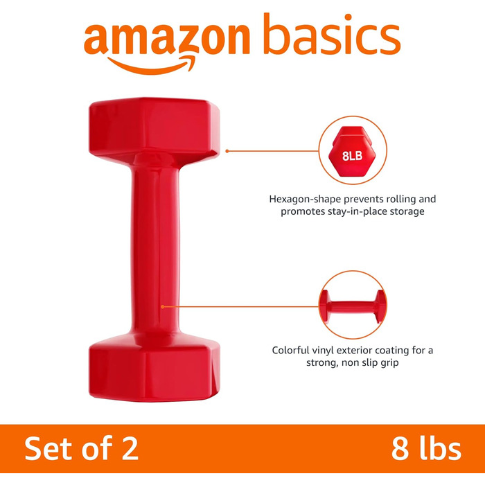 Гантелі Amazon Basics з вініловим покриттям, набір 2 шт по 3,6 кг