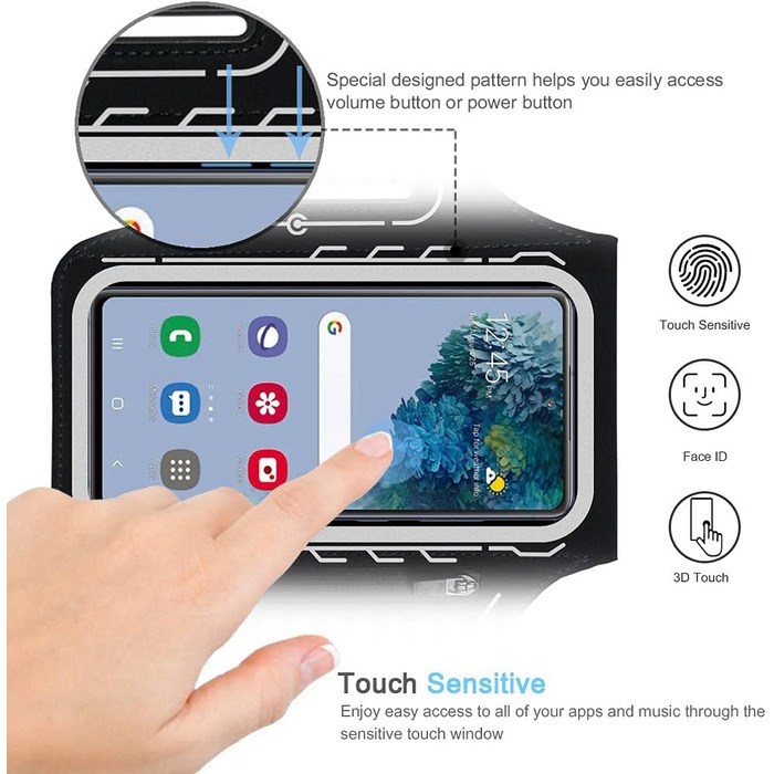 Спортивний браслет для Samsung Galaxy S25/S24/S23/S22 Ultra/Plus/FE, JEMACHE з кріпленням для навушників Buds Plus (Чорний)