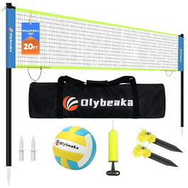 Волейбольний набір 20FT для вулиці з антипровисаючою сіткою, регульованими штангами, м'ячем PU та насосом, сумка для перенесення - миттєва установка, Blau