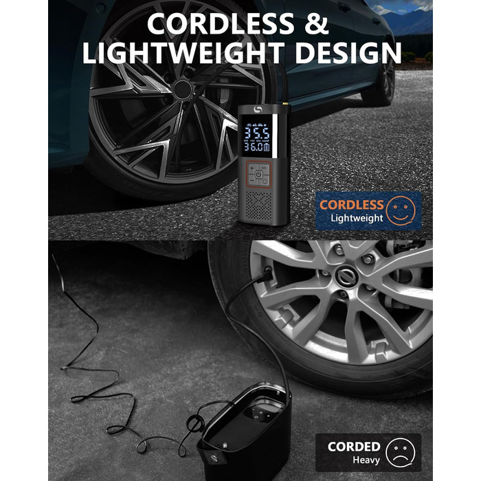 Електричний повітряний насос SERVOMASTER з манометром, 150PSI, LED, для авто, мото, велосипеда та м'ячів (чорно-червоний)