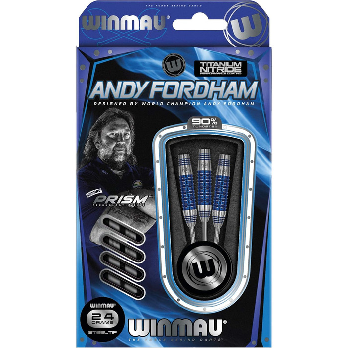 Професійні дротики WINMAU Andy Fordham, 24 г, вольфрамові, сталевий наконечник, набір з оперенням та держателями, спеціальна серія