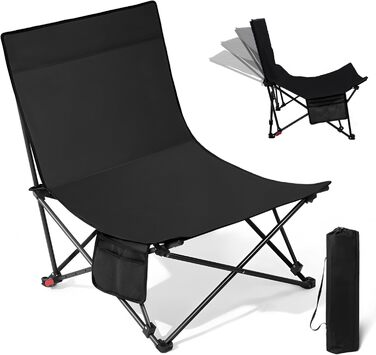 Складний стілець для кемпінгу, риболовлі та відпочинку на природі (150 кг), чорний
