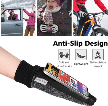 Зимові рукавички MOREOK для чоловіків та жінок -30°C, 3M Thinsulate, неслизькі, для велосипеда, спорту, сенсорного екрану, катання на лижах, піших прогулянок, мотоцикла (темно-сірий, S)