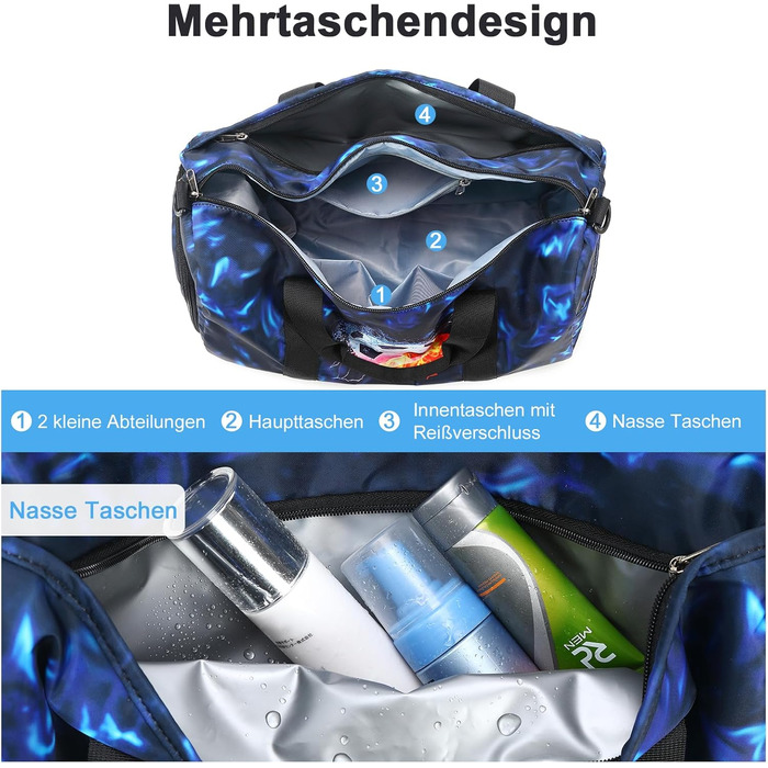 Спортивна сумка LEDAOU для дітей: для плавання, футболу, тренувань. З відділенням для взуття та мокрих речей. Синій колір.