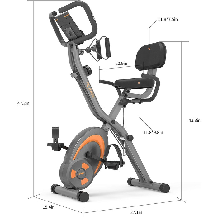 Leikefitness Складне велотренажер з еспандерами, датчиком пульсу та LCD-дисплеєм, сірий (2280)