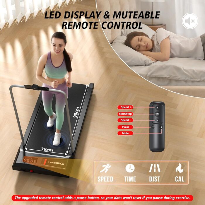 Walking Pad Treadmill Cardirun з нахилом та ручками: компактний біговий тренажер 2-в-1 для дому, 2.5HP, до 136 кг, LED-дисплей, керування через додаток/пульт, чорний з підлокітниками