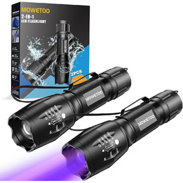 LED UV ліхтар MOWETOO 2 в 1, 395nm, детекція фальшивих грошей та сечі тварин, 4 режими, 40W, 2 шт.