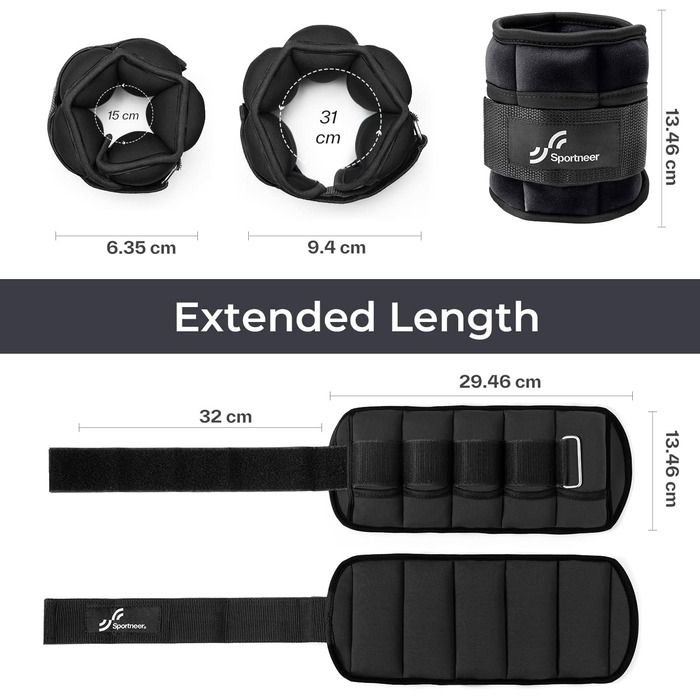 Набір манжет для ніг/зап'ясть Sportneer, регульовані ваги, 0,45-1,6 кг (на ногу)/0,9-3,2 кг (на пару), чорний