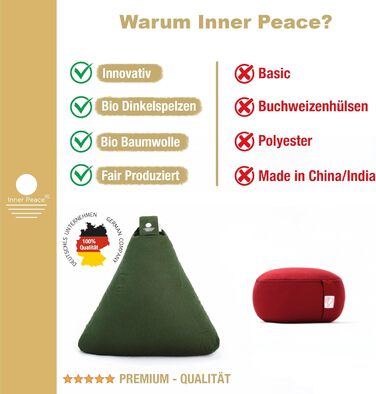 Медитаційна подушка трикутна Inner Peace з органічної бавовни, знімний чохол, наповнювач — біо-спельта, сертифікат Oeko-TEX, для йоги та медитації
