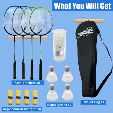 Набір для бадмінтона Magicorange (4 шт.): ракетки, воланчики, намотка, сумка. Червоний та зелений (синій та зелений)