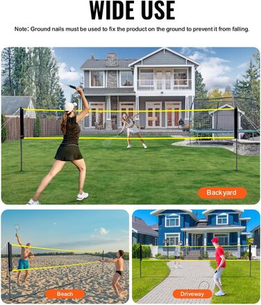 Набір для бадмінтону VEVOR, 6x1.5 м, для вулиці, пляжу, парку, портативний комплект обладнання