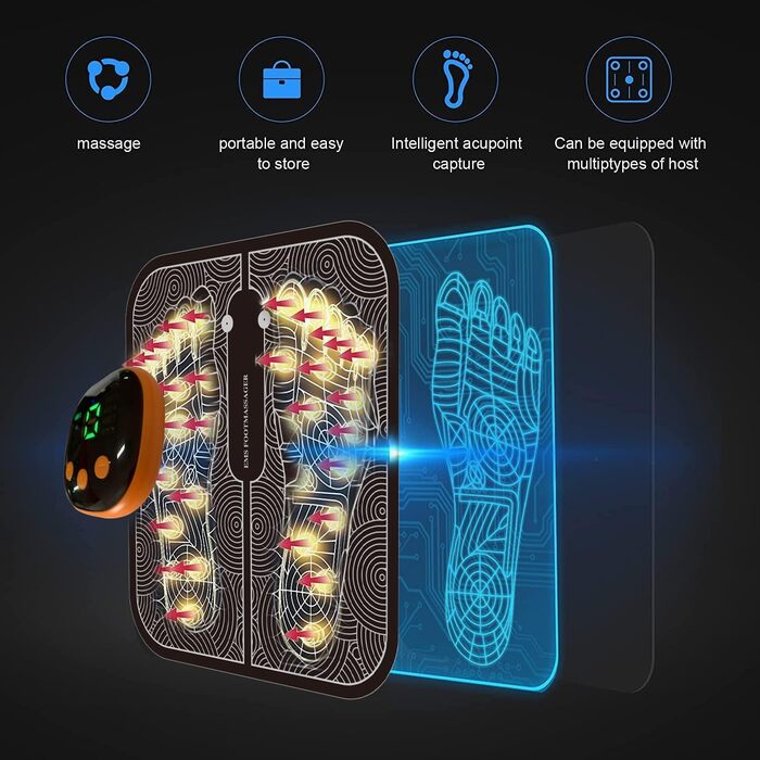 Електростимулятор для масажу стоп EMS, портативний масажер для ніг з USB, 8 режимів, 19 рівнів інтенсивності, для покращення кровообігу та зняття м'язового болю