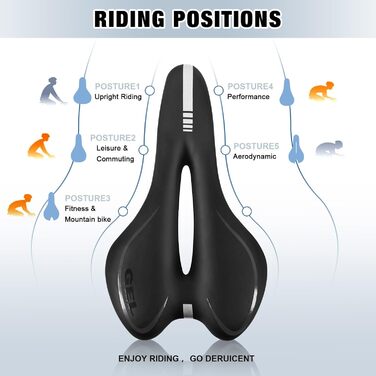 Велосипедне сідло ENJOHOS: водонепроникне, PU, для MTB, Trekking, Tour, шосе, чорний колір