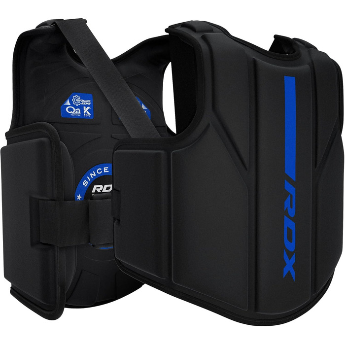 Захист для тіла RDX з Maya Hide шкіри, блакитний, універсальний розмір S/M, для кікбоксингу, MMA, муай-тай, боксу, тренувань вдома і в залі, регульований, преміум-якість