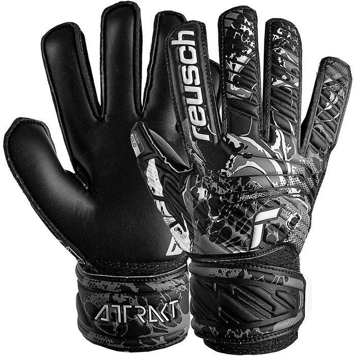 Дитячі воротарські рукавички Reusch Attrakt Solid Finger Support Junior, чорні, з гарним зчепленням та зовнішнім швом