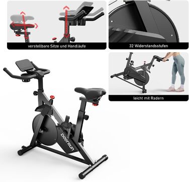 Велотренажер DeerRun Professional: фітнес-велосипед з регулюванням магнітного опору, моніторинг даних через додаток, для дому, вантажопідйомність 136 кг, чорно-червоний