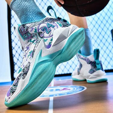 Баскетбольні кросівки для чоловіків та хлопчиків, високий верх, антиковзаюча підошва, спортивне взуття для осені/зими, розміри 35-45 EU, чорно-білі (42 EU, зелено-білі)