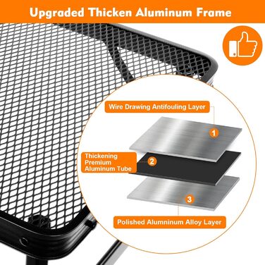 Складаний столик для кемпінгу Eaststorm 60x40 см з металевою сіткою, 2 рівня висоти, для відпочинку на природі, грилю та саду (чорно-сірий, 120x60 см)