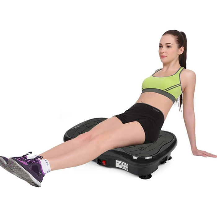 Вібраційна платформа для фітнесу з LCD-дисплеєм та пультом, 2 резинки, Bluetooth-динамік, чорно-білий (чорний)