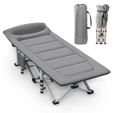 Кемпінгове ліжко Caliyo складне, з матрацом 200 x 80 x 40 см, до 200 кг, з мішком для зберігання, сірий