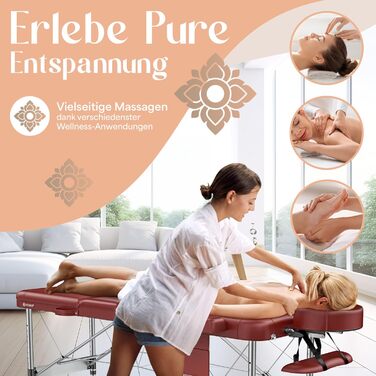 Масажне ліжко KESSER® з 3 зонами, до 250 кг, складане, регульоване, з аксесуарами (підголовник, підлокітники, сумка), для косметичних процедур та терапії, антиковзаюча поверхня, 61 см, Бордовий