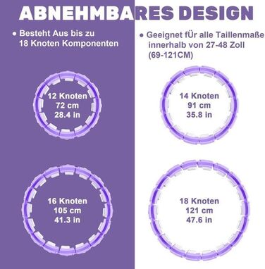 Смарт хулахуп Cozylady для дорослих з LED-підсвіткою, 121 см, із вагою, тихий і міцний, для схуднення, фіолетовий