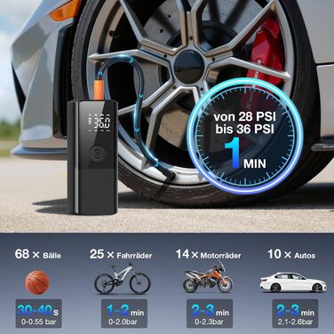 Електрична акумуляторна компресорна помпа 150PSI, 6000mAh, з LCD-екраном, портативна міні-насос для авто, велосипедів та м'ячів