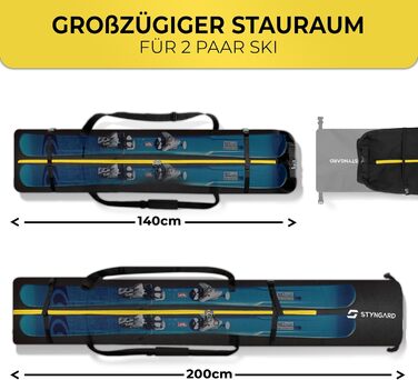 Чохол для лиж STYNGARD KITZBÜHEL (2 пари) - XXL, чорно-жовтий, водонепроникний