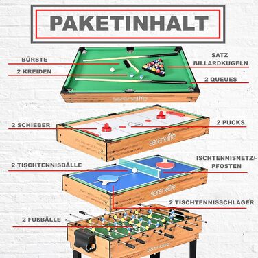 СеренЛайф 4-в-1/5-в-1 Багатофункціональний стіл – більярдний, тенісний, кікер, хокей, шафлборд та боулінг – ігровий стіл для дітей та дорослих, 4-в-1, кікер-версія