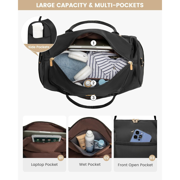 Сумка-мішок LOVEVOOK для жінок: дорожня/спортивна сумка-мішок з відділенням для взуття та мокрих речей, 2 шт. (40л, чорний)