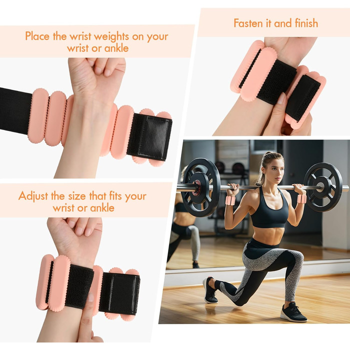 Ваги для зап'ясть та щиколоток для жінок та чоловіків, регульовані, силіконові, для фітнесу, йоги, бігу, танців - рожеві