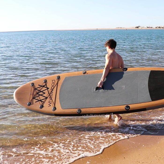 Надувна SUP-дошка Whitewood 305-335 см, преміум-дизайн під дерево, вантажопідйомність 180 кг, для 2-3 осіб, з аксесуарами: рюкзак, весло, насос, страховочний ремінь, водонепроникна сумка