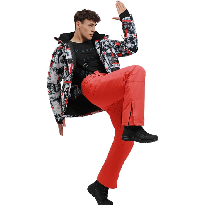 Чоловічий зимовий костюм Hotian: комплект куртки та штанів для катання на лижах, сноуборді та активного відпочинку. Розмір L, колір: червоно-білий+помаранчевий