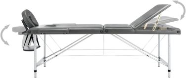 Масажний стіл vidaXL 3-зонний, алюмінієвий, антрацит, 186x68 см, регульований, з сумкою для перенесення — масажна, косметологічна, терапевтична кушетка