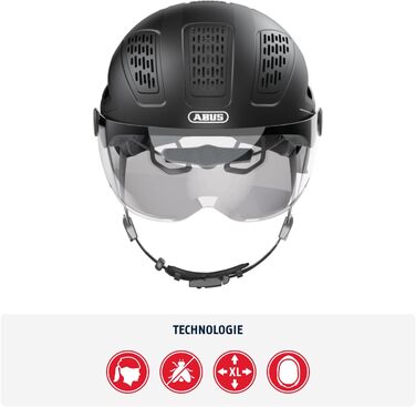 Шолом велосипедний ABUS Hyban 2.0 ACE з візором, світлом та ABS-оболонкою, чорний (velvet black), L (56-61 см)