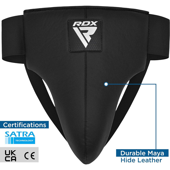 Чоловічий захисний пах RDX для бойових мистецтв, SATRA, Maya Hide шкіра, захист паху для боксу, MMA, кікбоксингу, тайського боксу, тхеквондо, чорний, розмір M