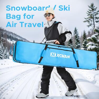 Чохол для сноуборду XCMAN для подорожей літаком – повністю ущільнений, водонепроникний, для сноуборду та черевиків (Синій, 165см)